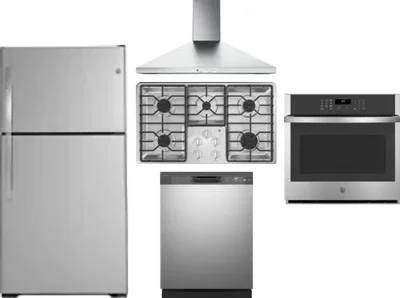 5 Piece Package Includes Refrigerator, Cooktop, Wall Oven, Hood And Dishwasher