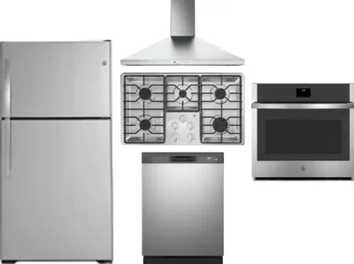 5 Piece Package Includes Refrigerator, Cooktop, Wall Oven, Hood And Dishwasher