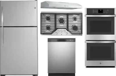 5 Piece Package Includes Refrigerator, Cooktop, Wall Oven, Hood And Dishwasher