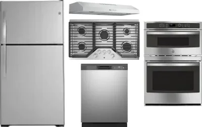 5 Piece Package Includes Refrigerator, Cooktop, Wall Oven, Hood And Dishwasher