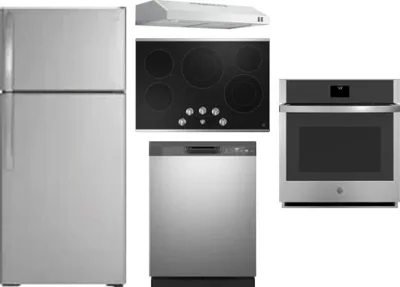 5 Piece Package Includes Refrigerator, Cooktop, Wall Oven, Hood And Dishwasher