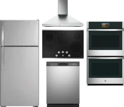 5 Piece Package Includes Refrigerator, Cooktop, Wall Oven, Hood And Dishwasher