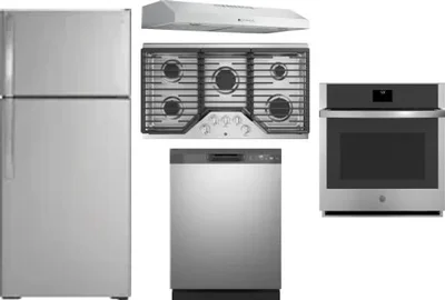 5 Piece Package Includes Refrigerator, Cooktop, Wall Oven, Hood And Dishwasher