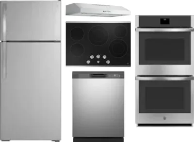 5 Piece Package Includes Refrigerator, Cooktop, Wall Oven, Hood And Dishwasher