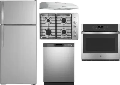 5 Piece Package Includes Refrigerator, Cooktop, Wall Oven, Hood And Dishwasher