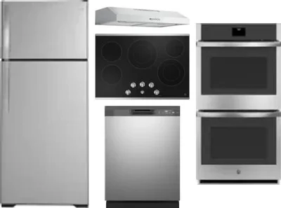 5 Piece Package Includes Refrigerator, Cooktop, Wall Oven, Hood And Dishwasher