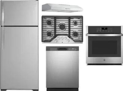 5 Piece Package Includes Refrigerator, Cooktop, Wall Oven, Hood And Dishwasher