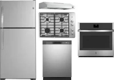 5 Piece Package Includes Refrigerator, Cooktop, Wall Oven, Hood And Dishwasher