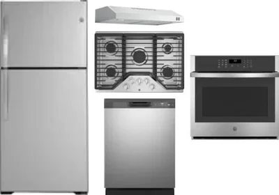 5 Piece Package Includes Refrigerator, Cooktop, Wall Oven, Hood And Dishwasher