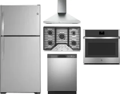 5 Piece Package Includes Refrigerator, Cooktop, Wall Oven, Hood And Dishwasher