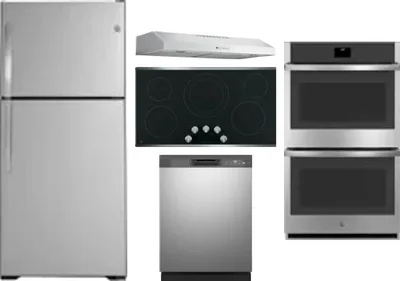 5 Piece Package Includes Refrigerator, Cooktop, Wall Oven, Hood And Dishwasher