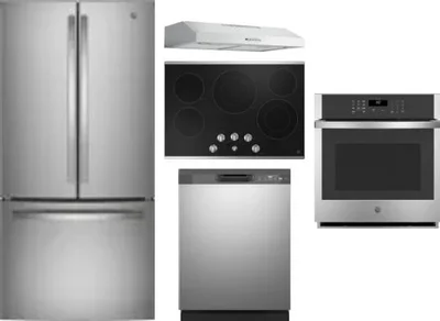 5 Piece Package Includes Refrigerator, Cooktop, Wall Oven, Hood And Dishwasher