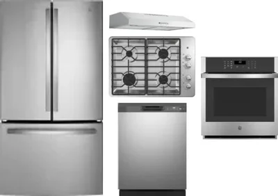 5 Piece Package Includes Refrigerator, Cooktop, Wall Oven, Hood And Dishwasher