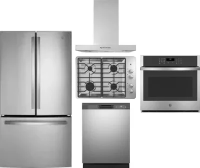 5 Piece Package Includes Refrigerator, Cooktop, Wall Oven, Hood And Dishwasher