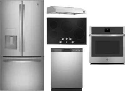 5 Piece Package Includes Refrigerator, Cooktop, Wall Oven, Hood And Dishwasher