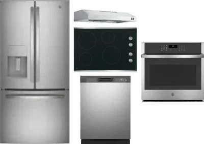 5 Piece Package Includes Refrigerator, Cooktop, Wall Oven, Hood And Dishwasher