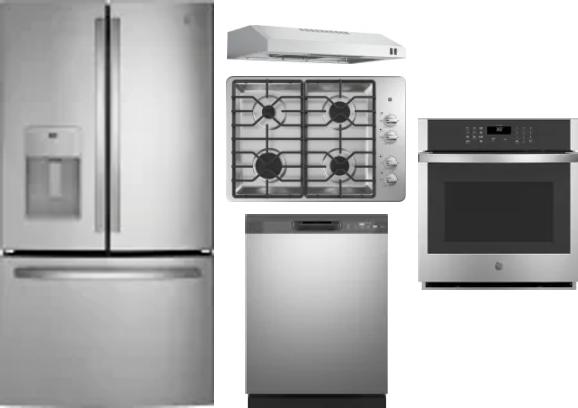 5 Piece Package Includes Refrigerator, Cooktop, Wall Oven, Hood And Dishwasher