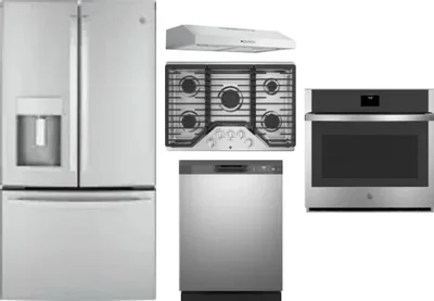 5 Piece Package Includes Refrigerator, Cooktop, Wall Oven, Hood And Dishwasher