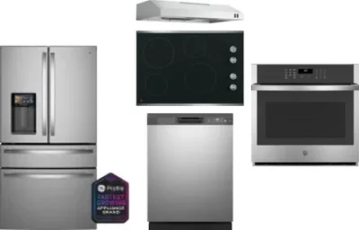 5 Piece Package Includes Refrigerator, Cooktop, Wall Oven, Hood And Dishwasher