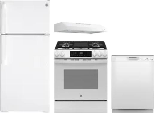 4 Piece Package Includes Refrigerator, Range, Hood And Dishwasher