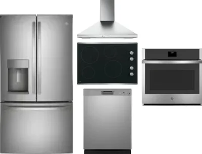 5 Piece Package Includes Refrigerator, Cooktop, Wall Oven, Hood And Dishwasher