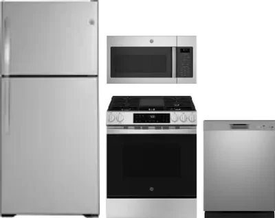 4 Piece Package Includes Refrigerator, Range, Microwave And Dishwasher