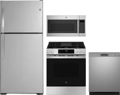 4 Piece Package Includes Refrigerator, Range, Microwave And Dishwasher