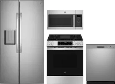 4 Piece Package Includes Refrigerator, Range, Microwave And Dishwasher