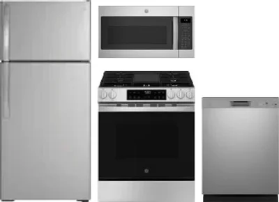 4 Piece Package Includes Refrigerator, Range, Microwave And Dishwasher
