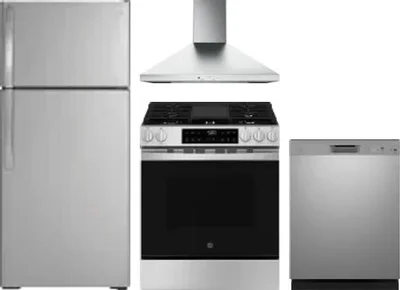4 Piece Package Includes Refrigerator, Range, Hood And Dishwasher