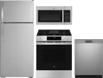 4 Piece Package Includes Refrigerator, Range, Microwave And Dishwasher