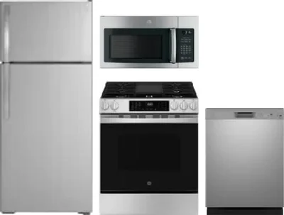 4 Piece Package Includes Refrigerator, Range, Microwave And Dishwasher