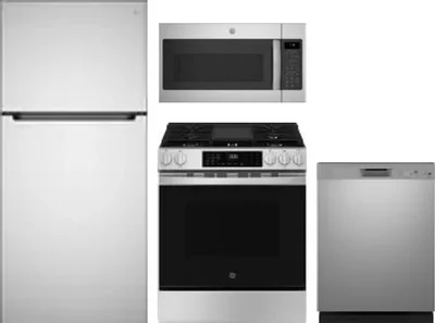 4 Piece Package Includes Refrigerator, Range, Microwave And Dishwasher