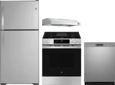 4 Piece Package Includes Refrigerator, Range, Hood And Dishwasher