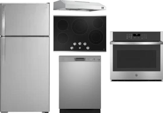 5 Piece Package Includes Refrigerator, Cooktop, Wall Oven, Hood And Dishwasher