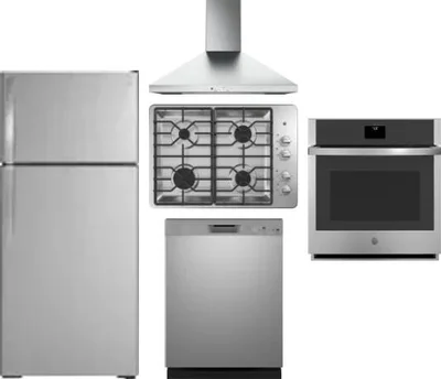 5 Piece Package Includes Refrigerator, Cooktop, Wall Oven, Hood And Dishwasher