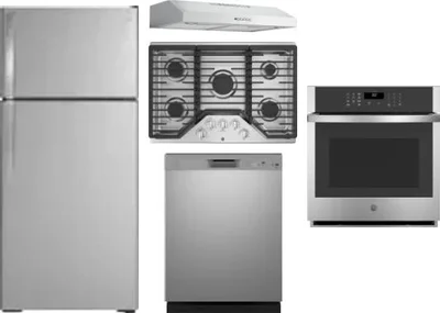 5 Piece Package Includes Refrigerator, Cooktop, Wall Oven, Hood And Dishwasher