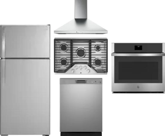 5 Piece Package Includes Refrigerator, Cooktop, Wall Oven, Hood And Dishwasher