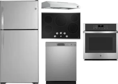 5 Piece Package Includes Refrigerator, Cooktop, Wall Oven, Hood And Dishwasher