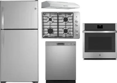 5 Piece Package Includes Refrigerator, Cooktop, Wall Oven, Hood And Dishwasher