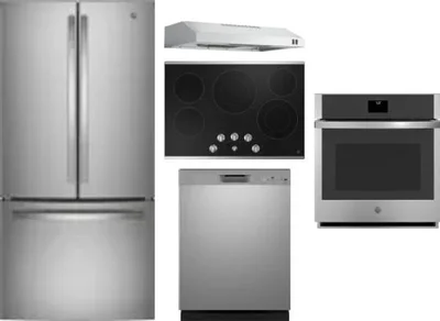 5 Piece Package Includes Refrigerator, Cooktop, Wall Oven, Hood And Dishwasher