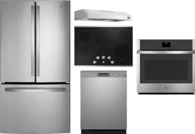 5 Piece Package Includes Refrigerator, Cooktop, Wall Oven, Hood And Dishwasher