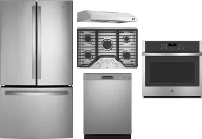 5 Piece Package Includes Refrigerator, Cooktop, Wall Oven, Hood And Dishwasher