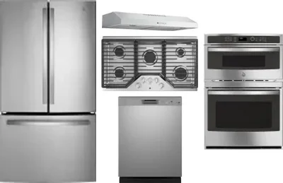 5 Piece Package Includes Refrigerator, Cooktop, Wall Oven, Hood And Dishwasher