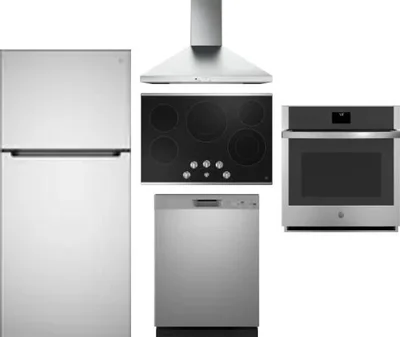 5 Piece Package Includes Refrigerator, Cooktop, Wall Oven, Hood And Dishwasher