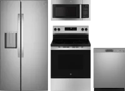 4 Piece Package Includes Refrigerator, Range, Microwave And Dishwasher