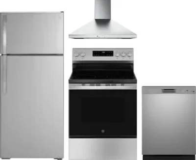 4 Piece Package Includes Refrigerator, Range, Hood And Dishwasher