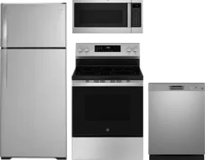 4 Piece Package Includes Refrigerator, Range, Microwave And Dishwasher