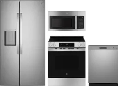 4 Piece Package Includes Refrigerator, Range, Microwave And Dishwasher