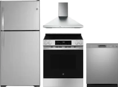 4 Piece Package Includes Refrigerator, Range, Hood And Dishwasher